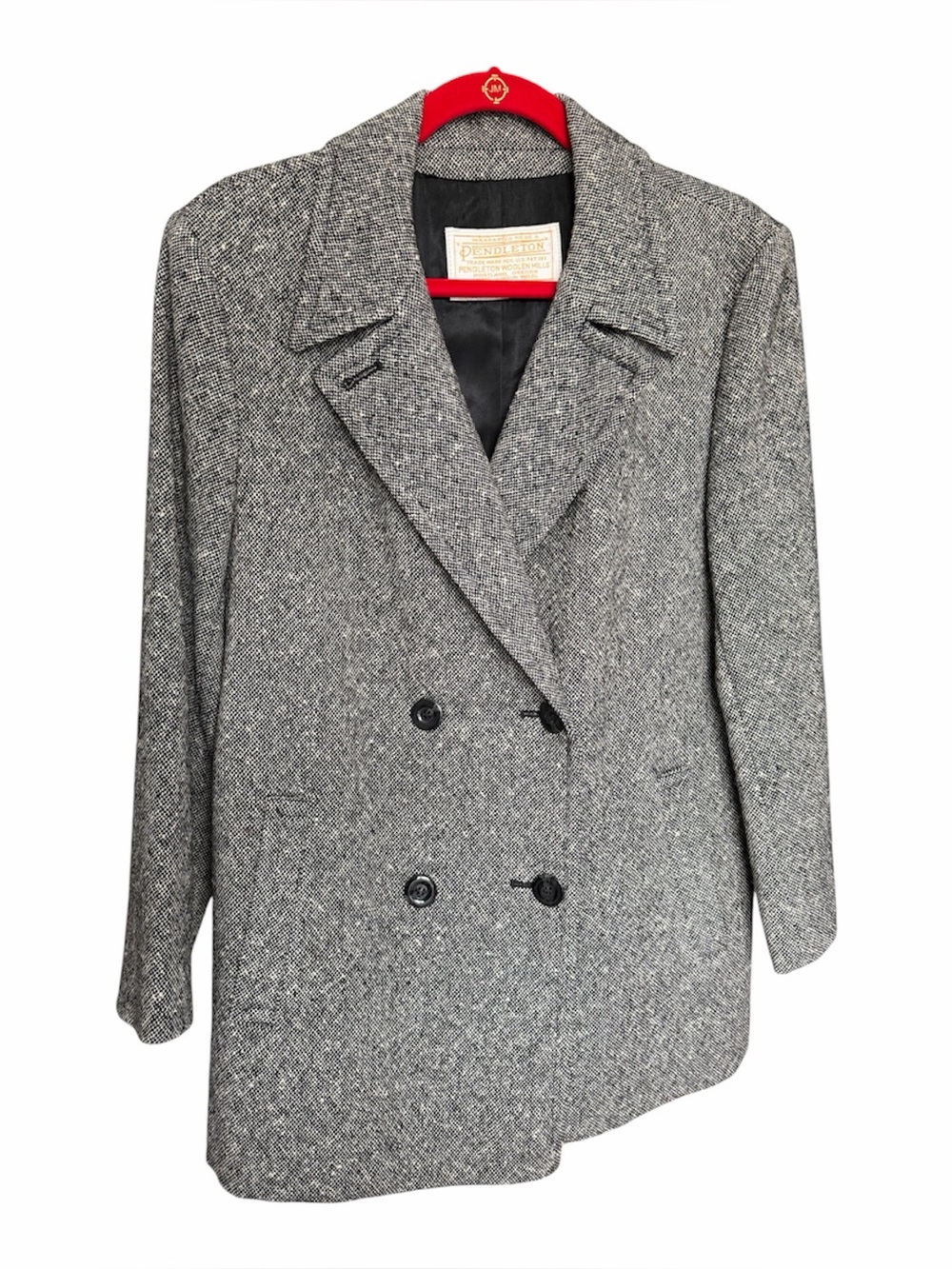 Vintage Pendleton Wool Double Breasted Blazer Black White Tweed Womens Sz 12 80s